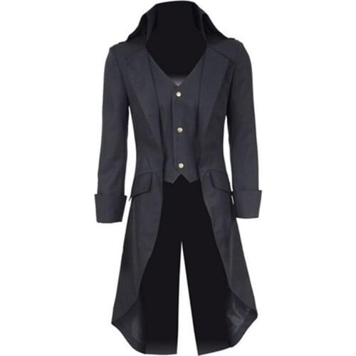 Custom Mens Outwear Steampunk Vintage Tailcoat Winter Military Jacket Gothic Victorian Frock Coat Uniform Men Boys Black Suits