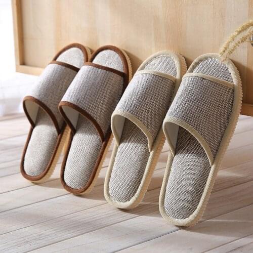 Summer Women Flax Slippers Indoor House Shoes Breathable Sweat Linen Slides Flip Flips For Female Beach Sandals Home Slipper