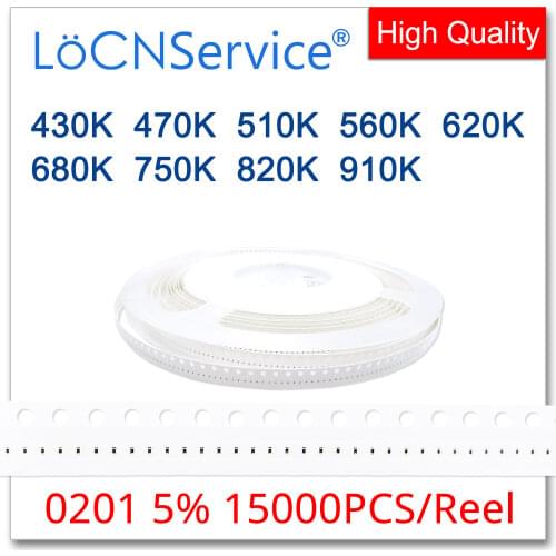 LoCNService 0201 J 5% 15000pcs 430K 470K 510K 560K 620K 680K 750K 820K 910K smd resistor 434 474 514 564 624 684 754 OHM