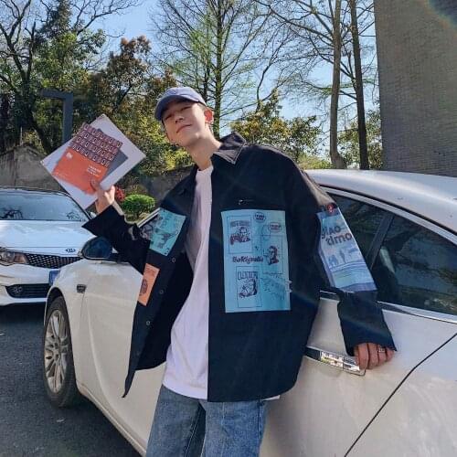 Fashion brand work shirt mens long sleeve Korean version and handsome Fashion jacket youth leisure printed 2021 streetwear