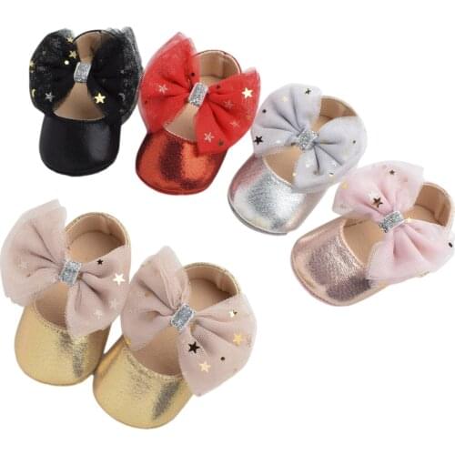 Girls Fashion Baby Girl Princess Dress Shoes, Soft Sole Bowknot Mary Jane Flats Non-Slip Infant Prewalkers with Star Sequins