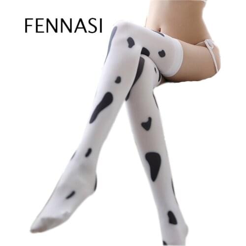 FENNASI Fashion Milk White Spot Sexy Stockings New Comfortable Soft Erotic Stockings Media Compression Latex Stockings Women