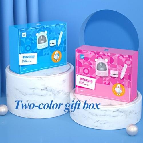 TENWIN Blue/Pink Electric Stationery Set Electric Sharpener Eraser Cleaner Rubber Refill Holder Pencil Stationery Set Gift