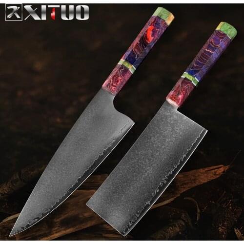 XITUO Chef Knife Damascus Steel Professional Kitchen Knife Set Sharp Cleaver Slicing Utility Stable Wood Handle with Knife Cover