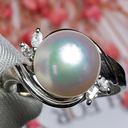 Real Pt900 100% Nature diamonds and Japan Origin Akoya Pearl 9.2mm Females' Fine Rings for Women Fine Jewelry