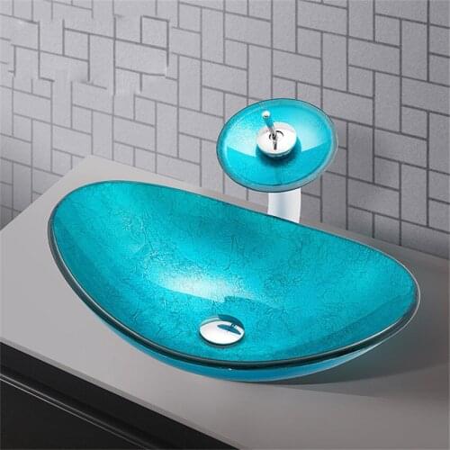 2021 New Cyan Tempered Glass Waterfall Spout Basin Black Tap Bathroom Sink Washbasin Bath Brass Set Faucet Mixer Taps