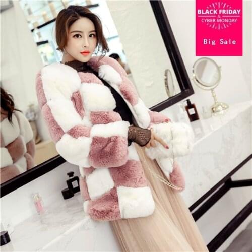 New Arrival 2018 Winter Warm Fashion brand Women hit color stitching Faux Fur Coat Fox Fur Colete Feminino fur coat wj2790