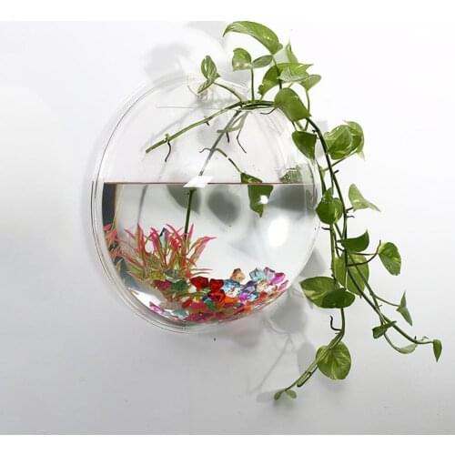 New Style Creative Wall Mounted Clear Acrylic Round Fish Tank Flower Pot Vase Home Bedroom Desktop Balcony Garden Decor Supply