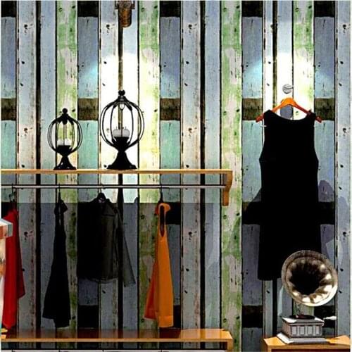 Beibehang Wood fashion womens clothing store wood grain wallpaper retro vintage wallpaper antique imitation wood color wall