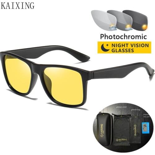 KAIXING Brand Polarized Sunglasses Men Photochromic Drivers Driving Glasses Retro Square Day and Night Vision Glasses for Women