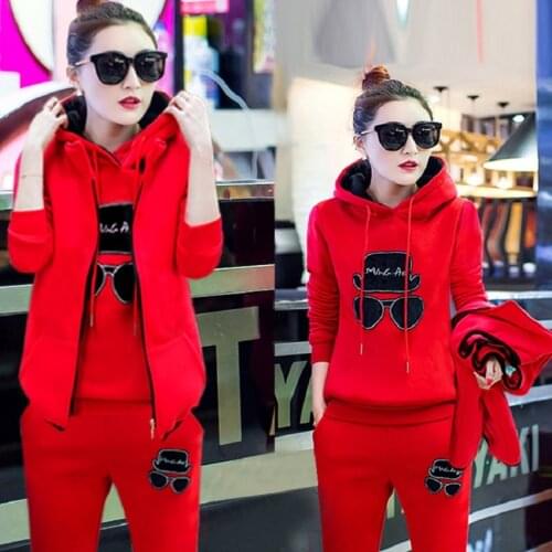 Autumn and winter new Fashion women suit womens tracksuits casual set with a hood fleece sweatshirt three pieces set