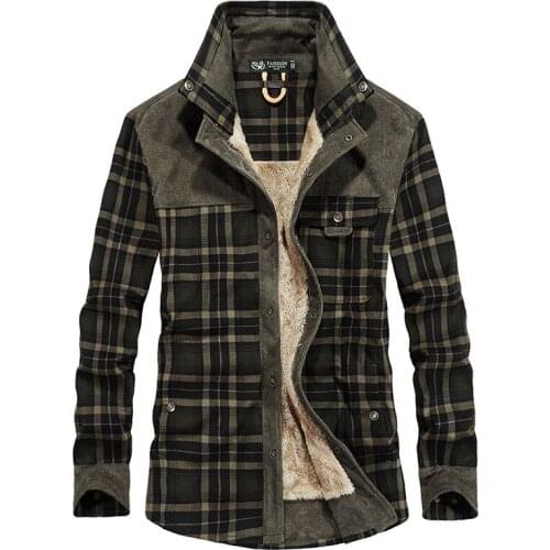 Autumn Winter Fleece Thickened Plaid Long Sleeve Shirt Outdoor Camping Trekking Travel Sport Training Men Warm Lamb Tops Camisa