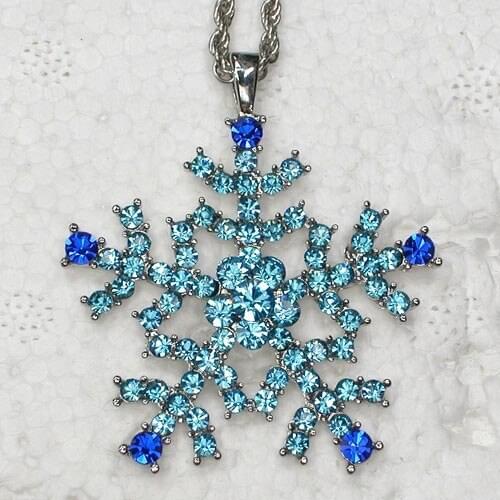 Blue Rhinestone Snowflake Pendant Necklace Chain jewelry F088 BR