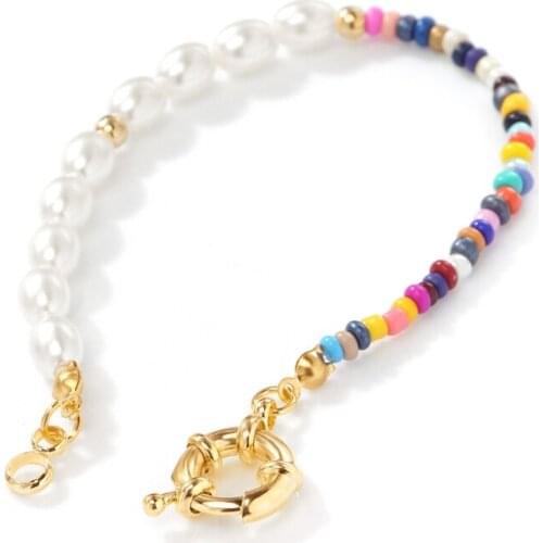 Necklace Beaded Pearl Necklace and Bracelet Set Suitable for Ladies Girls Handmade Colored Seed Beaded Necklaces Bohemia