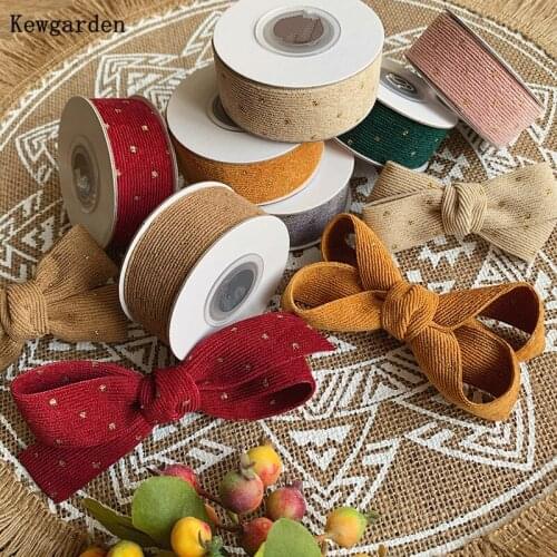 Kewgarden Bronzing Gold Dot Corduroy Stripe Ribbon 1" 1.5" 38 25 10 mm DIY Hair Bow Accessories Handmade Tape Webbing 10 Yards