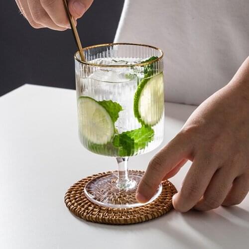 Nordic Phnom Penh Vertical Stripes Transparent Glass Fruit Juice Water Cup Milk Water Glass Wine Cup Tube Tea Utensils Strainer