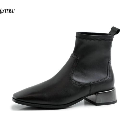 QZYERAI New style Genuine leather Sox boots Womens boots Autumn and winter Fashion female boots cowhide Womens shoes