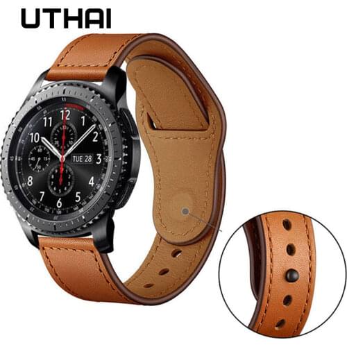 UTHAI Genuine leather Watchbands,20MM 22MM Quick Release strap,For Samsung Galaxy Watch Active 2 Gear S2 3 Watch accessories Z36