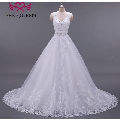 Sleeves Crystal Embroidery Lace Appliques Wedding Dress Ball gown V-neckline Sashes Wedding Gowns Bride Dress w0041