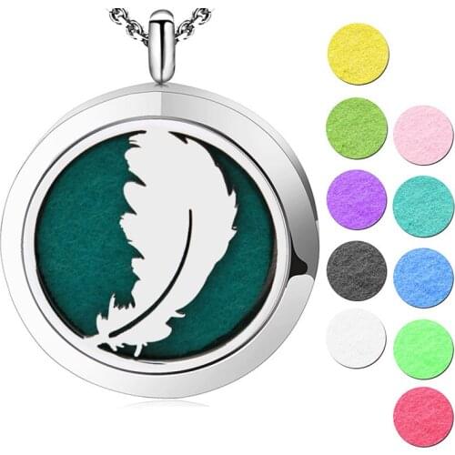 Silver Jewelry Feather Aromatherapy Essential Oils Stainless Steel pendant Perfume Diffuser Locket Necklace
