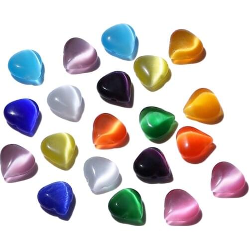 ShinyGem Peach heart Cat Eye Stone Beads 14mm Rainbow Stone Beads For Jewelry Making Random Mix Colors 20pcs/Pack Manual DIY