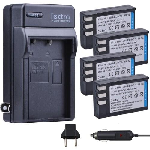 Tectra 4Pcs EN-EL9 EN-EL9A EN EL9 EN EL9A Li-ion Bateria + Digital Charger for Nikon D60 D40 D40X D5000 D3000 MH-23