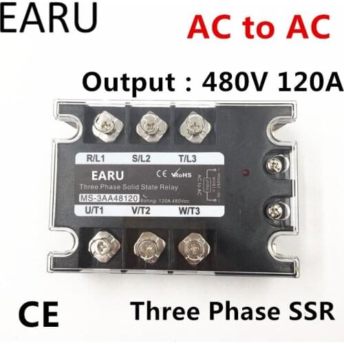 TSR-120AA SSR-120AA Three Phase Solid State Relay AC90-280V Input Control AC 30~480V Output Load 120A 3 Phase SSR Power AA48120