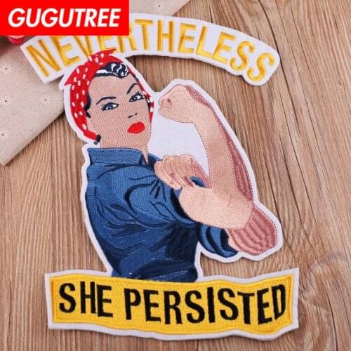 GUGUTREE embroidery big woman patch animal cartoon patches badges applique for clothing FD-270