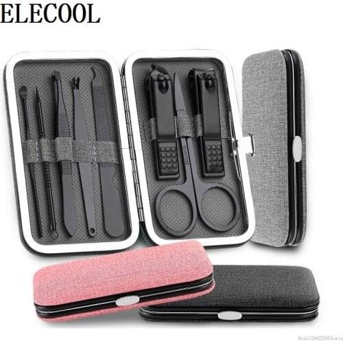 High Quality Stainless Steel Nail Clipper Sets Black Pink Grey Cutter Trimmer Ear Pick Grooming Kit Pedicure Toe Nail Art Tools