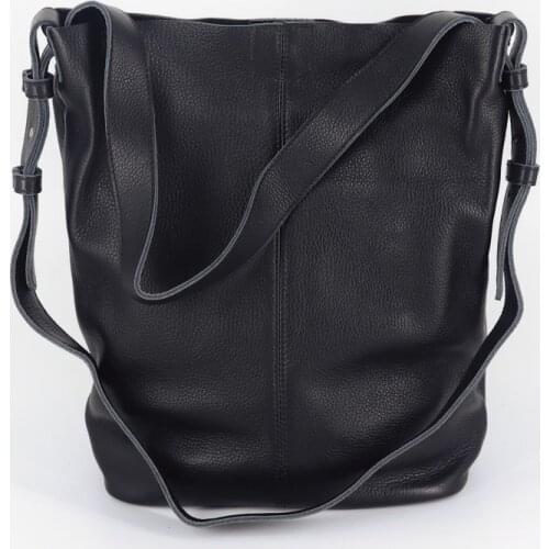 High Quality 100% Soft Genuine Leather Handbags For Women Large Shoulder Bag Casual Daily Bucket Tote Cowhide Lady Crossbody Bag
