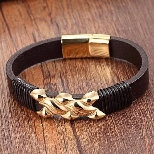 Chain Bracelet Men Magnet Skull Gold Stainless Steel Rope Bracelets Genuine Leather Bracelets for women 19cm 21cm Cuff Bracelets