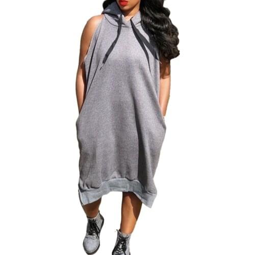 S-XXL Ladies Casual Sleeveless Sweatshirt Hooded Dress
