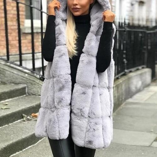 Winter Thicken Faux Fur Vest Jacket Casual Women Solid Color Hooded Waistcoat Suitable for fall winter wear jacket women