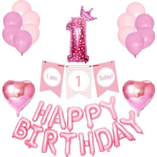 1 Set Blue Pink Crown Birthday Balloons Helium Number Foil Balloon for Baby Boy Girl 1st Birthday Party Decorations Kids shower