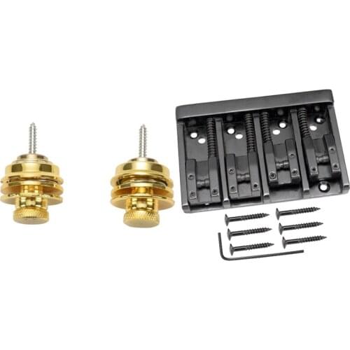 2Pcs Non-Slip Guitar Strap Lock Guitar Belts Buckle Button Thread & 1 Set of 4 Strings Bass Bridge Guitar Strings Bridge