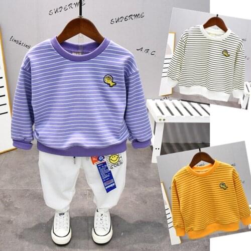 2021 2pcs Spring And Autumn Baby Boy Children Causal Striped Printing Suit Hoodies + Pant Boys Clothes Kids Clothes sets 2-7