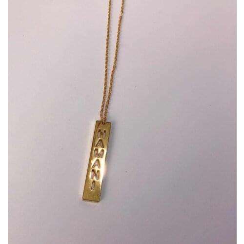 2021 Trend Hollow Nameplate Pendant Necklace Personalized Vertical Name Necklace Stainless Steel Long Bar Women Jewelry Gifts