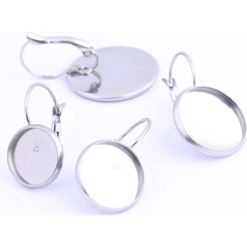 20pcs Stainless Steel French Lever Back Earring Base Blanks Fit 10mm 12mm 14mm 18mm 20mm 25mm Glass Cabochon Setting Bezels