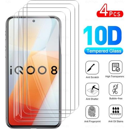 4Pcs Full Cover Protective Tempered Glass Film For VIVO iQOO 8 2021 Phone Screen Protector Glas For VI VO IQ OO IQOO8 6.56 inch