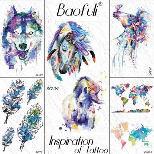 Baofuli Watercolor Unicorn Tribal Butterfly Temporary Tattoo Sticker Body Art Arm Fake Tattoos Animal Women Men Waterproof Tatoo