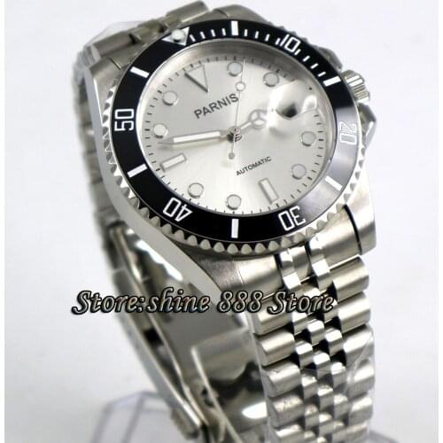 40mm PARNIS white dial Jubilee strap Sapphire glass miyota automatic mens watch