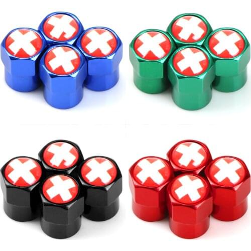 4pcs Car Styling Switzerland National Flag Emblem Car Wheel Tire Valve Stem Caps Cover For Skoda SEAT Volvo Auto Accessories