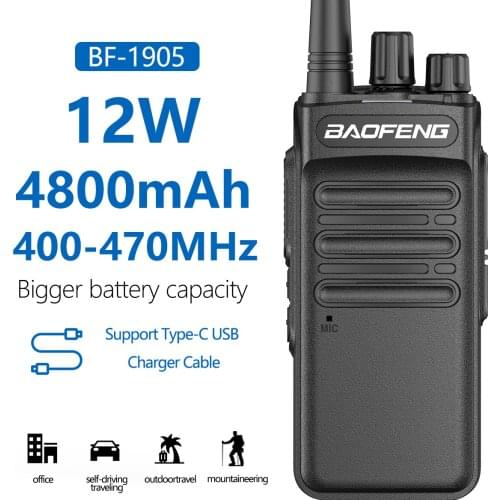Baofeng BF-1905 Walkie Talkie UHF 400-470MHz 12W Powerful Ham Radio hf Transceiver Long Distance Type C Charger Upgraded BF-1904