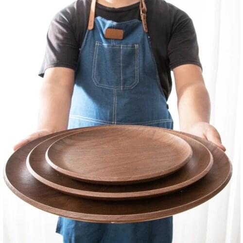 Large Size Round Shape Black Walnut Candy Fruit Dinner Dessert Tea Tray Plate Food Storage Dish 36CM