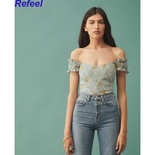 Elegant Off Shoulder Women Tank Top Vintage Green Floral Print Elastic Sexy Camis Casual Women Summer Top