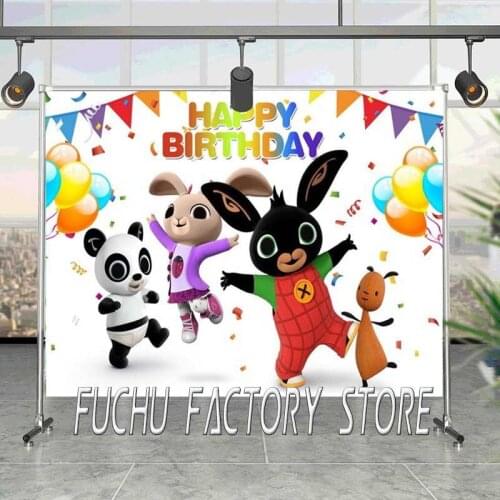 Dancing Bunny Panda Balloon Hanging Flag Background Girl Birthday Party Decoration Photography Studio 3d Digital Backdrop Cloth
