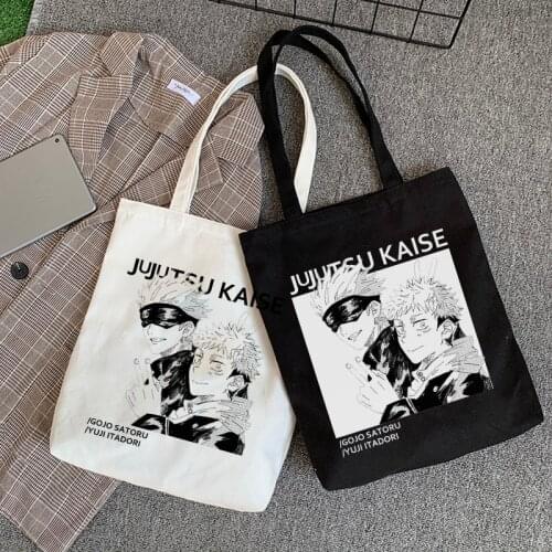 Jujutsu Kaisen canvas bag Japanese anime large capacity Women bag punk ins new Ulzzang shoulder bag casual Harajuku shopper bag