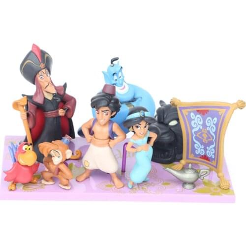 Disney Toys Aladdin Pvc Action Figures Cute Cartoon Princess Doll Jasmine Genie Jafar Model Toys For Children Birthday Gift