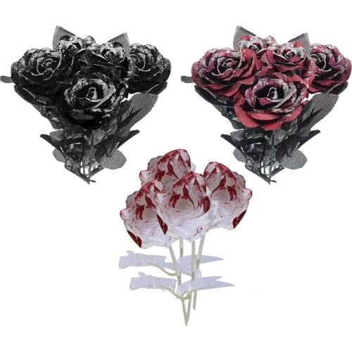 Artificial Silver Powder Sequin Rose Fake Plants Roses Simulation Flowers Home Valentines Day Wedding Halloween Party Decor