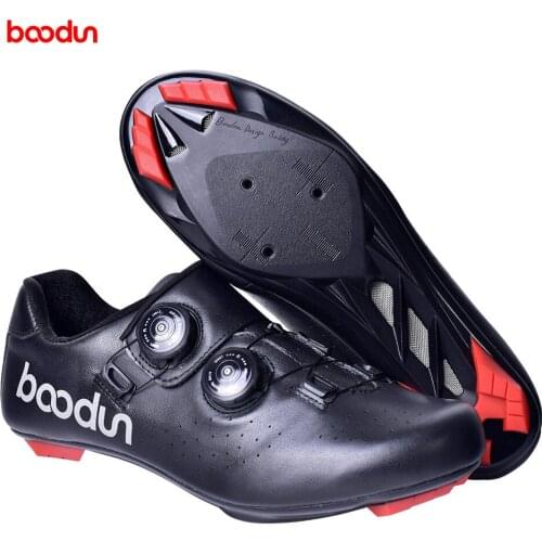 BOODUN Road Cycling Shoes Breathable Genuine Leather Nylon Sole Road Bike Shoes Black White Racing Roadbike Shoes men women